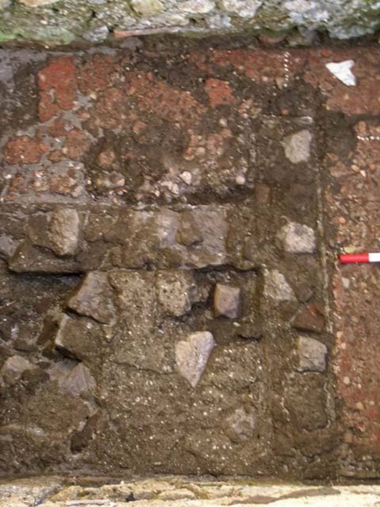 VI.25, Herculaneum. May 2004. Rear room, detail from flooring, looking east at north end. Photo courtesy of Nicolas Monteix.